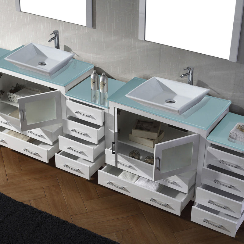 Modern Fittings Dior 126" Double Bath Vanity with Glass Top and Square Sinks Faucets