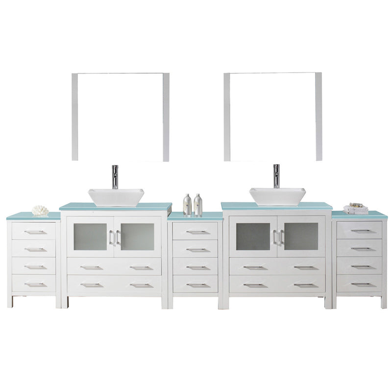 Modern Fittings Dior 126" Double Bath Vanity with Glass Top and Square Sinks Faucets