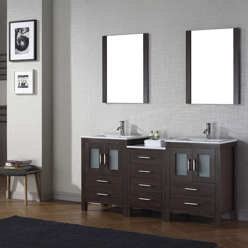 Modern Fittings Dior 66" Double Bath Vanity in Espresso with Top and Integrated Square Sinks Faucets