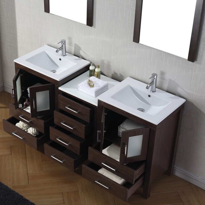 Modern Fittings Dior 66" Double Bath Vanity in Espresso with Top and Integrated Square Sinks Faucets