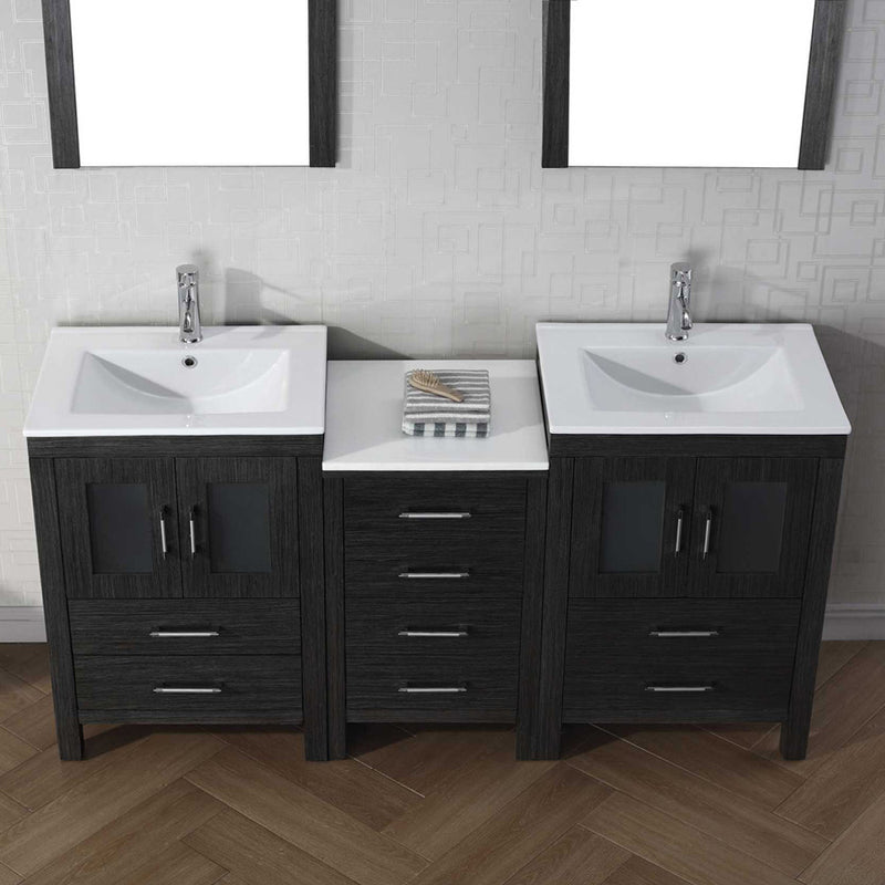 Modern Fittings Dior 66" Double Bath Vanity in Espresso with Top and Integrated Square Sinks Faucets