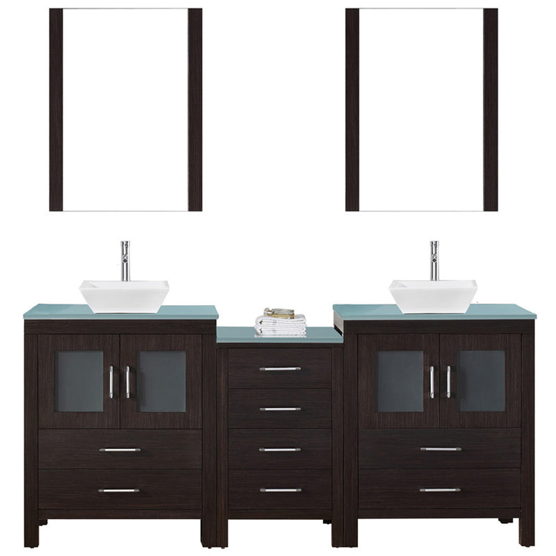 Modern Fittings Dior 74" Double Bath Vanity with Glass Top and Square Sinks Faucets