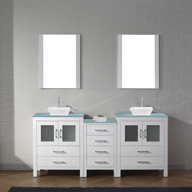 Modern Fittings Dior 74" Double Bath Vanity with Glass Top and Square Sinks Faucets