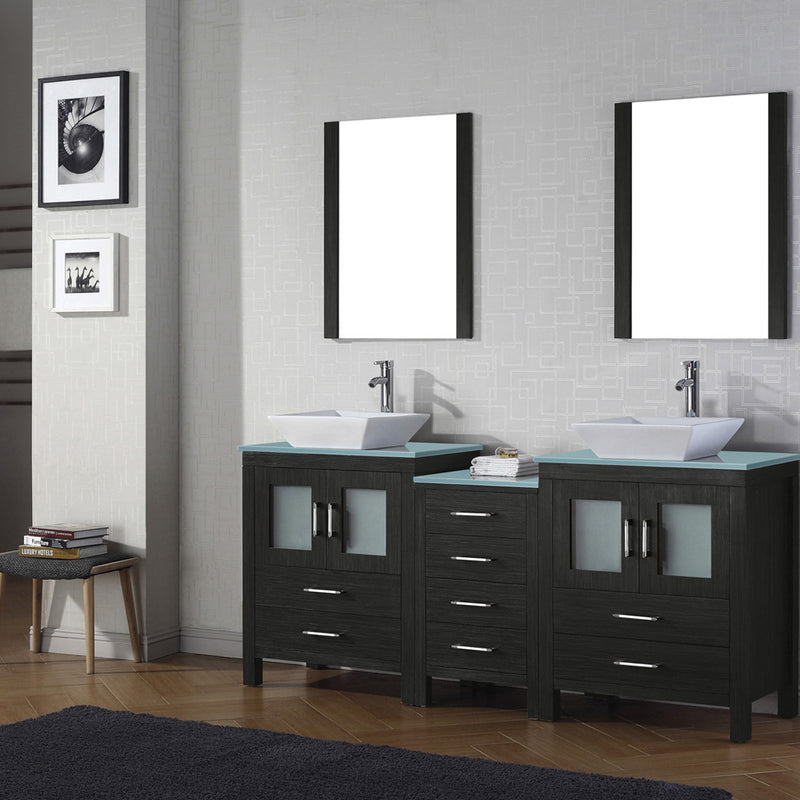 Modern Fittings Dior 74" Double Bath Vanity with Glass Top and Square Sinks Faucets