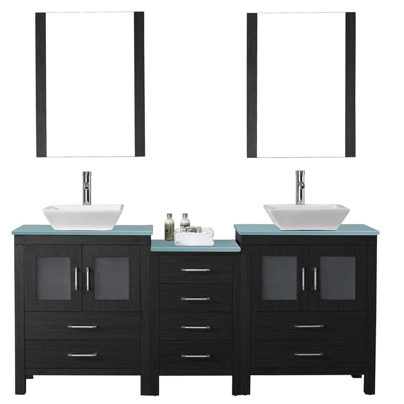 Modern Fittings Dior 74" Double Bath Vanity with Glass Top and Square Sinks Faucets