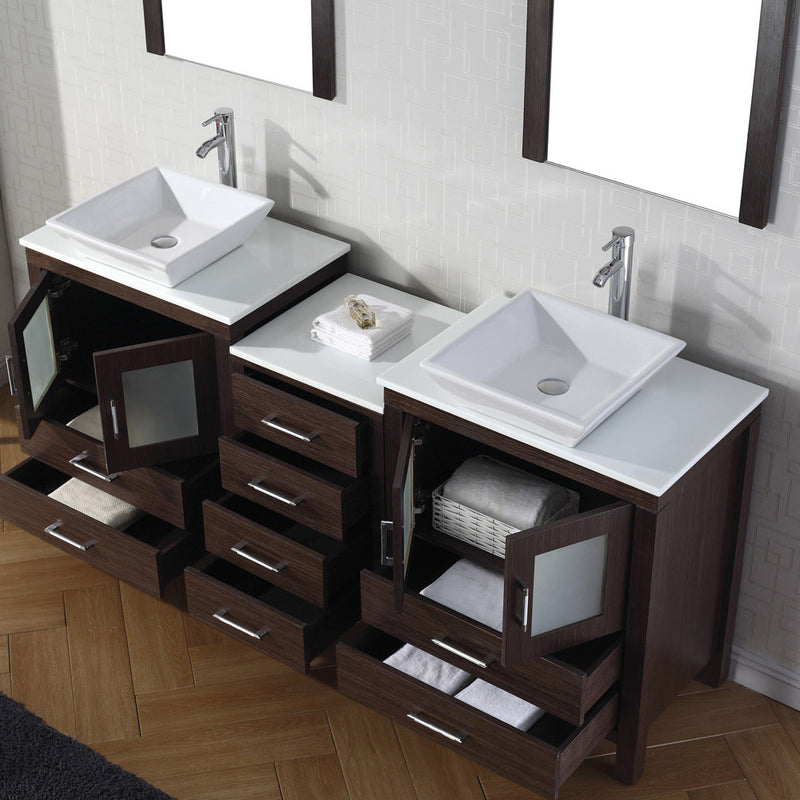 Modern Fittings Dior 74" Double Bath Vanity with Engineered Stone Top and Square Sinks Faucets