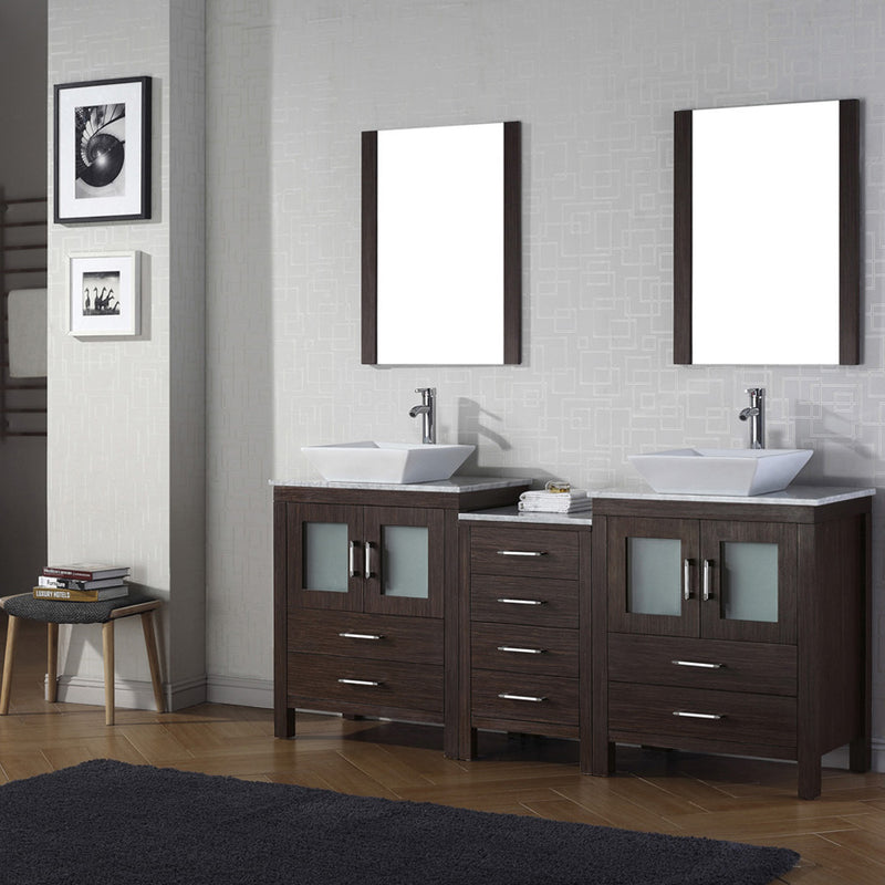 Modern Fittings Dior 74" Double Bath Vanity with Marble Top and Square Sinks Faucets