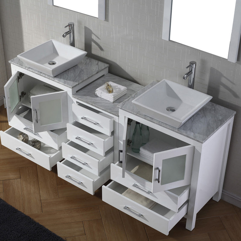 Modern Fittings Dior 74" Double Bath Vanity with Marble Top and Square Sinks Faucets