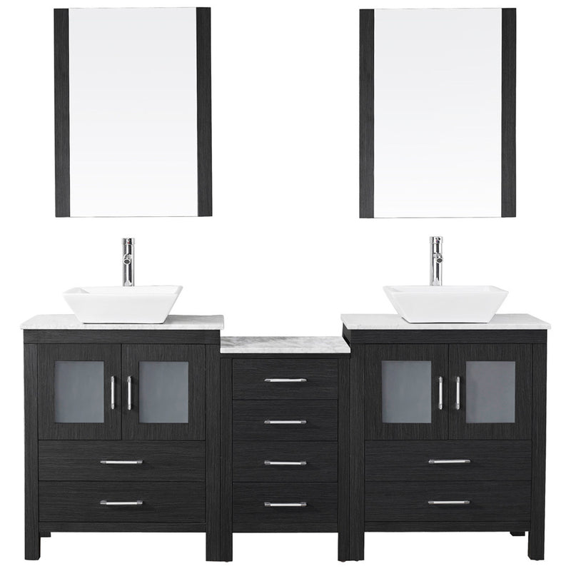 Modern Fittings Dior 74" Double Bath Vanity with Marble Top and Square Sinks Faucets