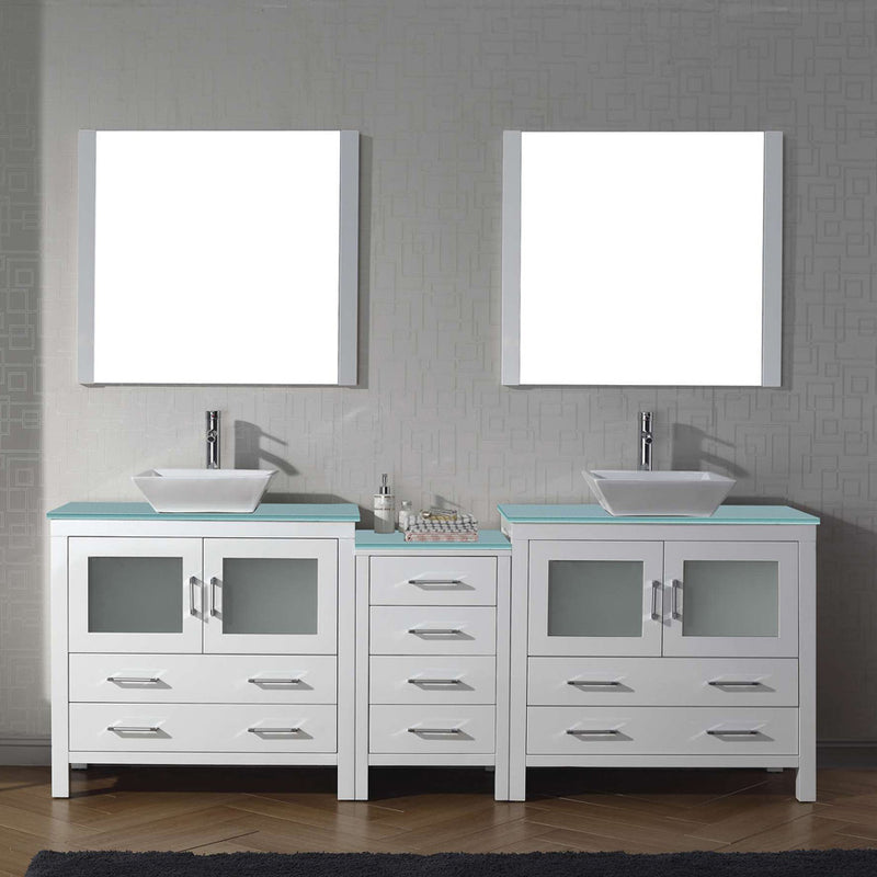 Modern Fittings Dior 90" Double Bath Vanity with Glass Top and Square Sinks Faucets