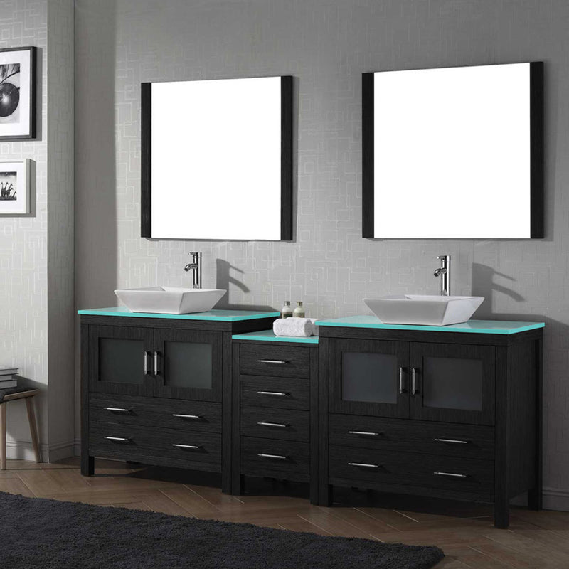 Modern Fittings Dior 90" Double Bath Vanity with Glass Top and Square Sinks Faucets