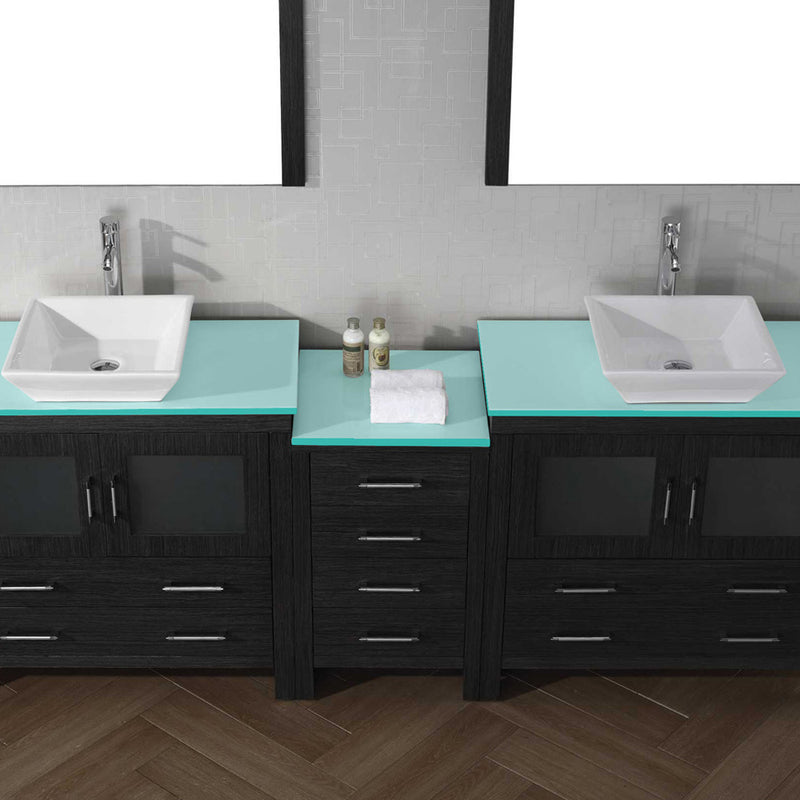 Modern Fittings Dior 90" Double Bath Vanity with Glass Top and Square Sinks Faucets