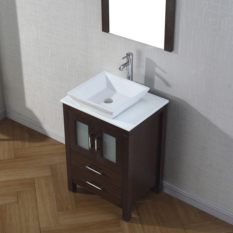 Modern Fittings Dior 24" Single Bath Vanity in White Engineered Stone Top and Square Sink with Matching Mirror