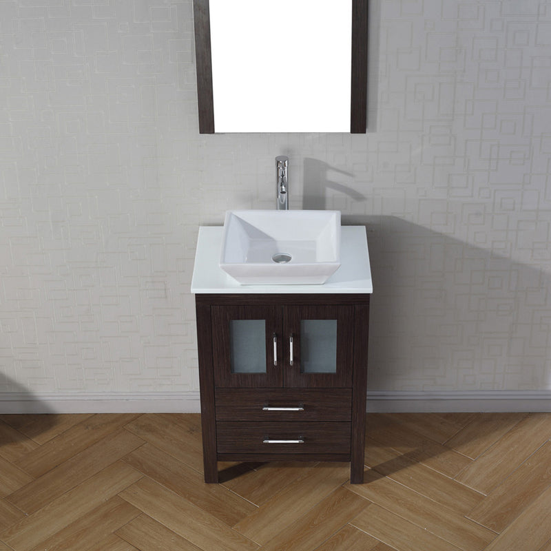 Modern Fittings Dior 24" Single Bath Vanity in White Engineered Stone Top and Square Sink with Matching Mirror