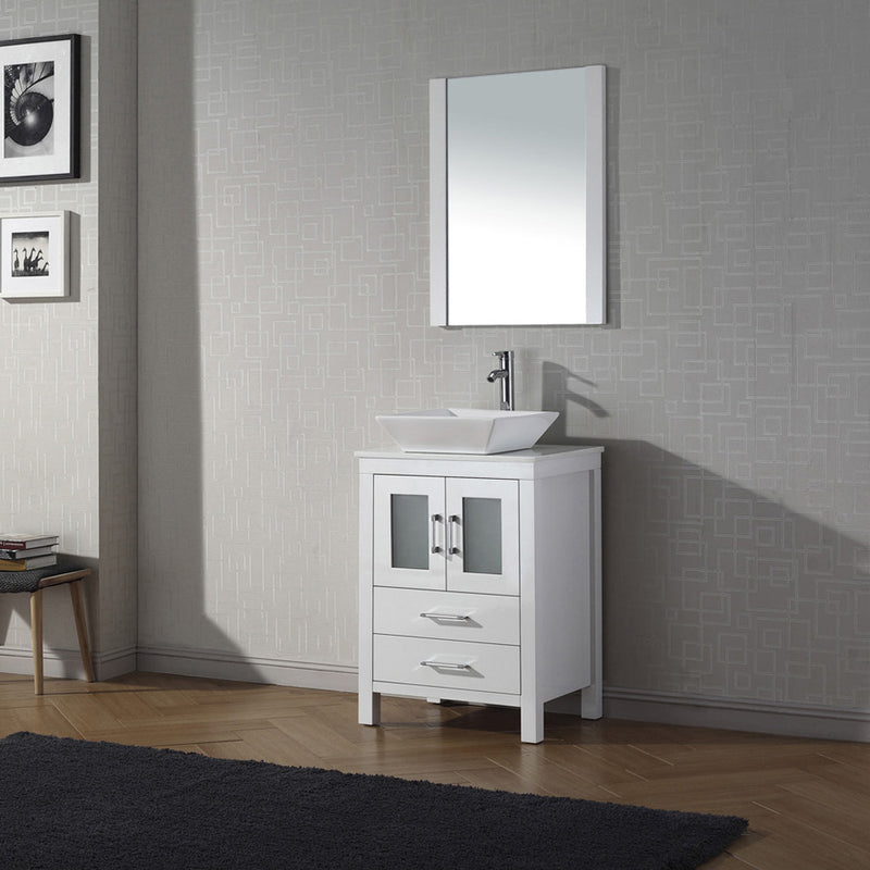 Modern Fittings Dior 24" Single Bath Vanity in White Engineered Stone Top and Square Sink with Matching Mirror