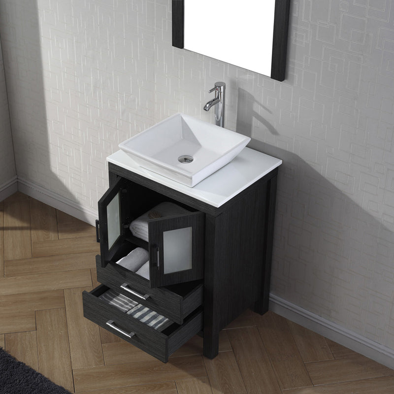 Modern Fittings Dior 24" Single Bath Vanity in White Engineered Stone Top and Square Sink with Matching Mirror