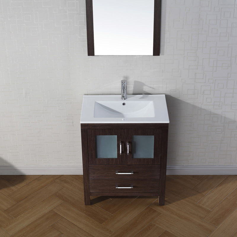 Modern Fittings Dior 28" Single Bath Vanity in White Ceramic Top and Integrated Square Sink with Matching Mirror