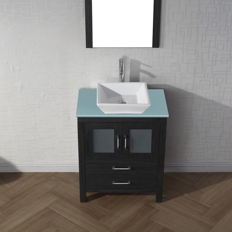 Modern Fittings Dior 28" Single Bath Vanity in Green Glass Top and Square Sink with Matching Mirror