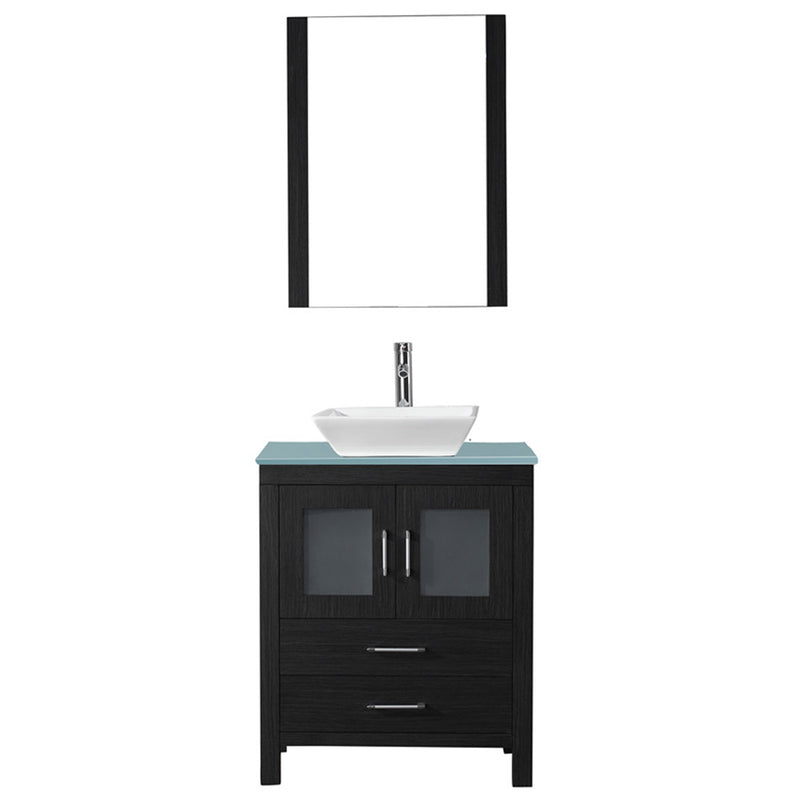 Modern Fittings Dior 28" Single Bath Vanity in Green Glass Top and Square Sink with Matching Mirror