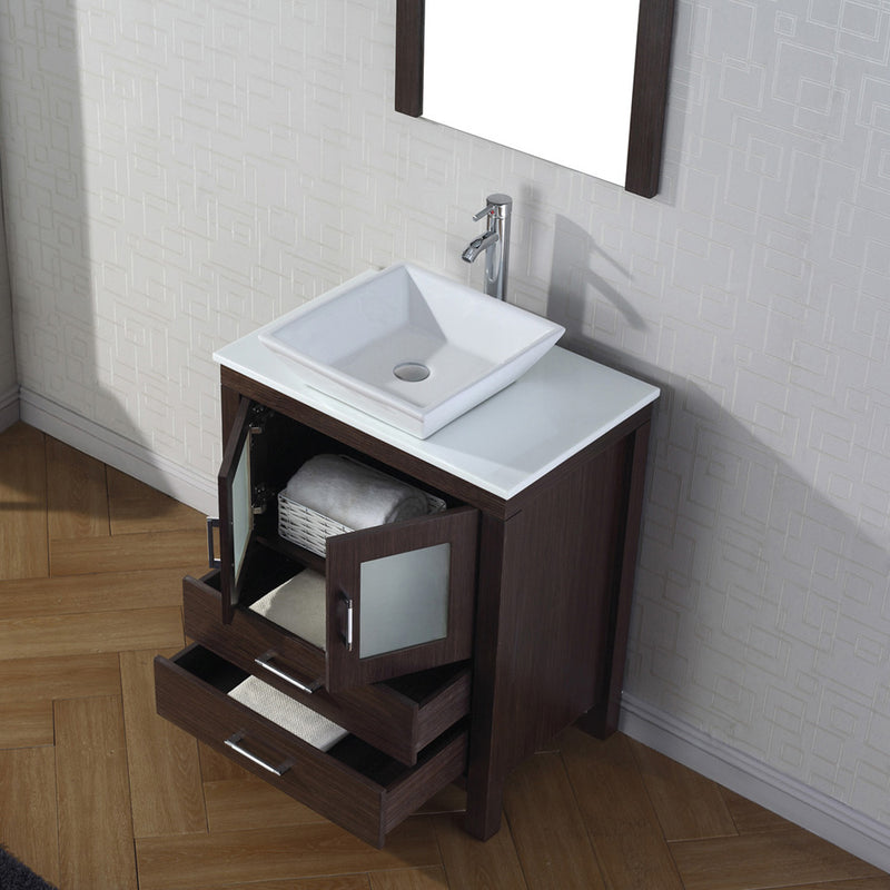 Modern Fittings Dior 28" Single Bath Vanity in White Engineered Stone Top and Square Sink with Matching Mirror