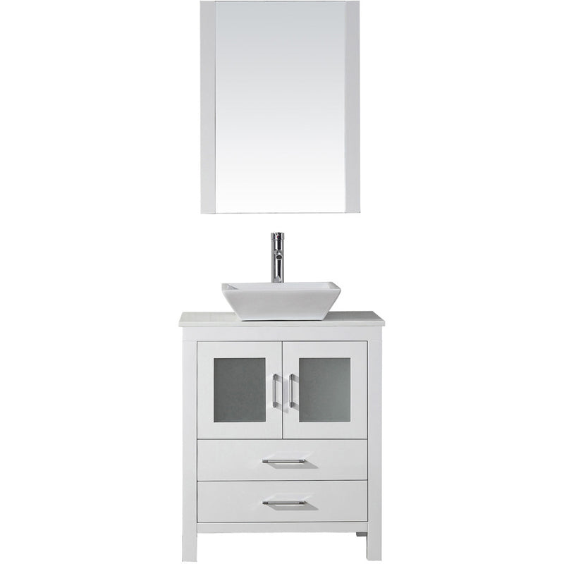 Modern Fittings Dior 28" Single Bath Vanity in White Engineered Stone Top and Square Sink with Matching Mirror