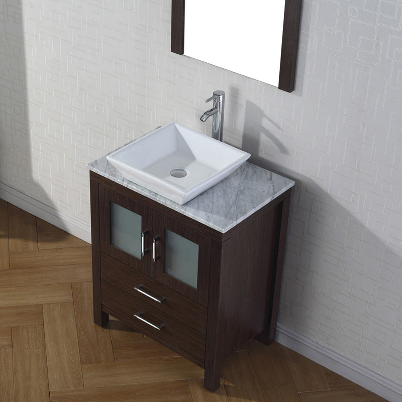 Modern Fittings Dior 28" Single Bath Vanity in White Marble Top and Square Sink with Matching Mirror