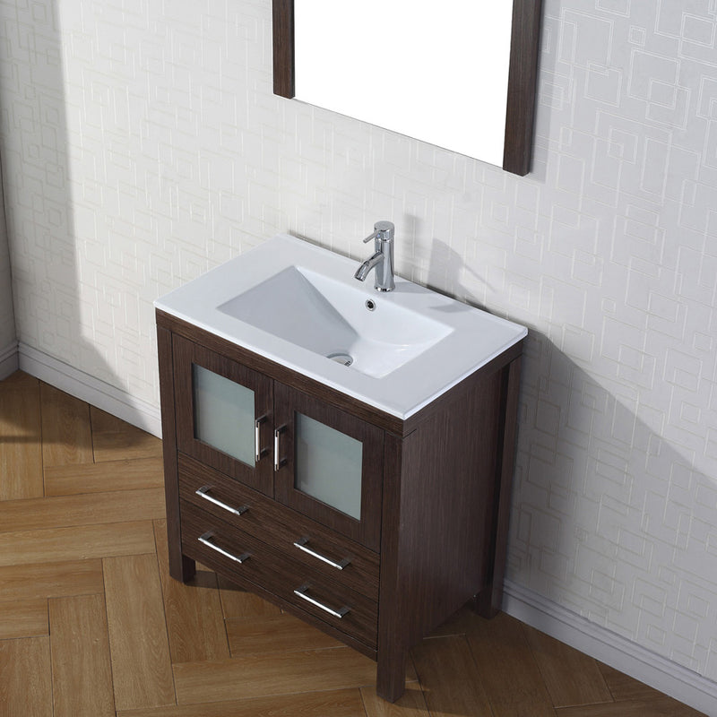 Modern Fittings Dior 30" Single Bath Vanity in White Ceramic Top and Integrated Square Sink with Matching Mirror