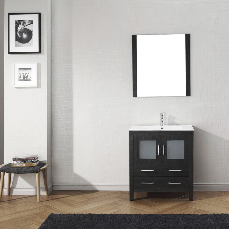 Modern Fittings Dior 30" Single Bath Vanity in White Ceramic Top and Integrated Square Sink with Matching Mirror