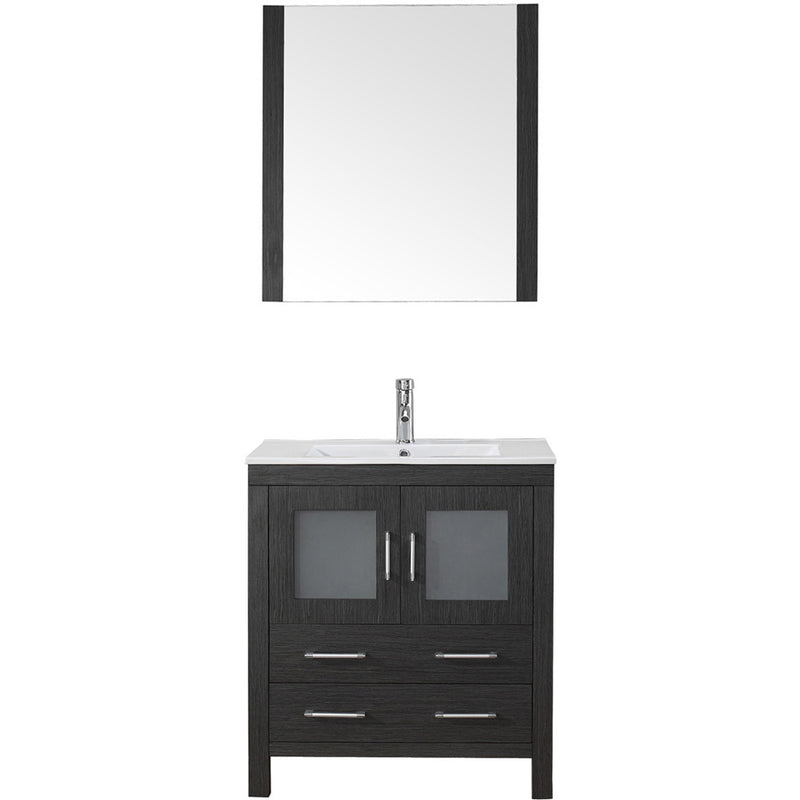 Modern Fittings Dior 30" Single Bath Vanity in White Ceramic Top and Integrated Square Sink with Matching Mirror