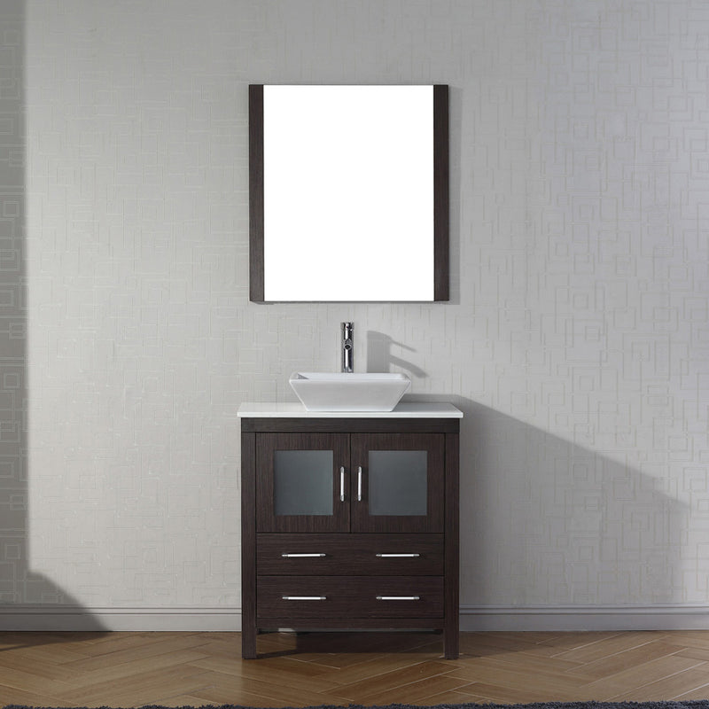 Modern Fittings Dior 30" Single Bath Vanity in White Engineered Stone Top and Square Sink with Matching Mirror