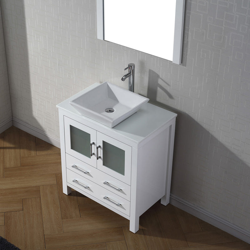 Modern Fittings Dior 30" Single Bath Vanity in White Engineered Stone Top and Square Sink with Matching Mirror