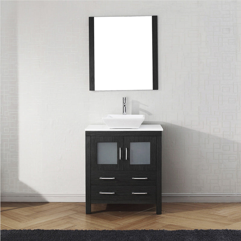 Modern Fittings Dior 30" Single Bath Vanity in White Engineered Stone Top and Square Sink with Matching Mirror