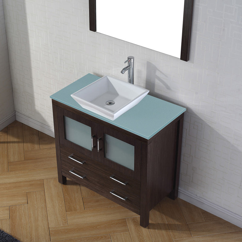 Modern Fittings Dior 36" Single Bath Vanity with Glass Top and Square Sink Faucet