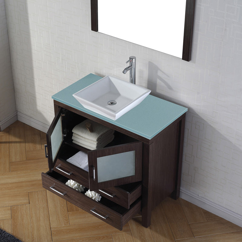 Modern Fittings Dior 36" Single Bath Vanity with Glass Top and Square Sink Faucet