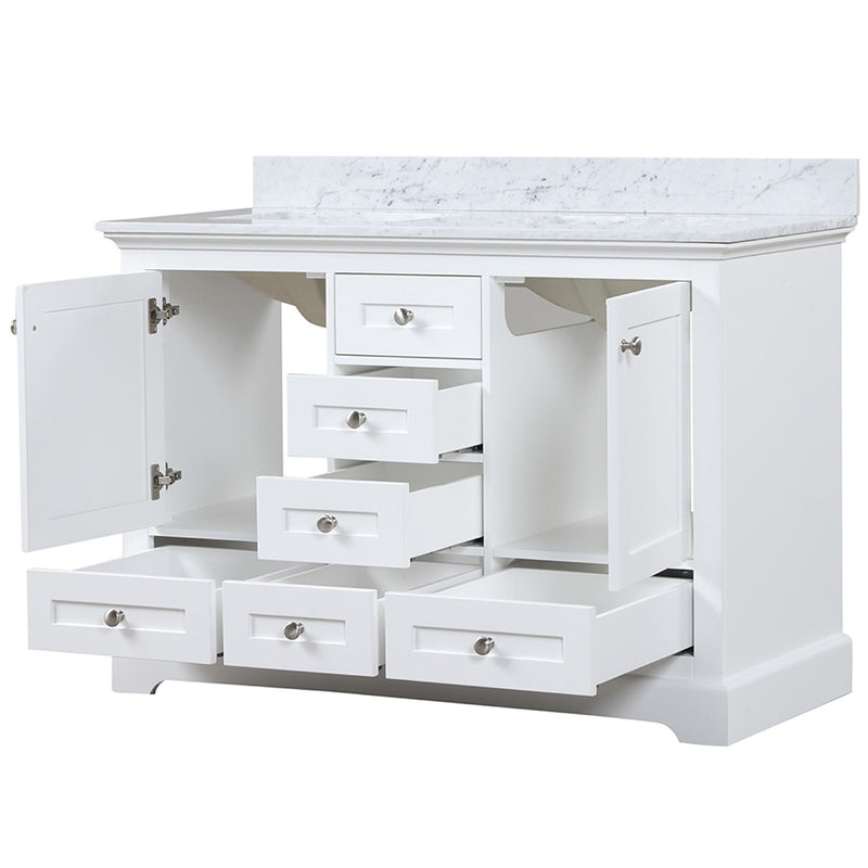 Lexora Dukes 48" W x 22" D White Bath Vanity and Carrara Marble Top