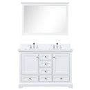 Lexora Dukes 48" W x 22" D White Bath Vanity Quartz Top with Faucet Set and 46" Mirror