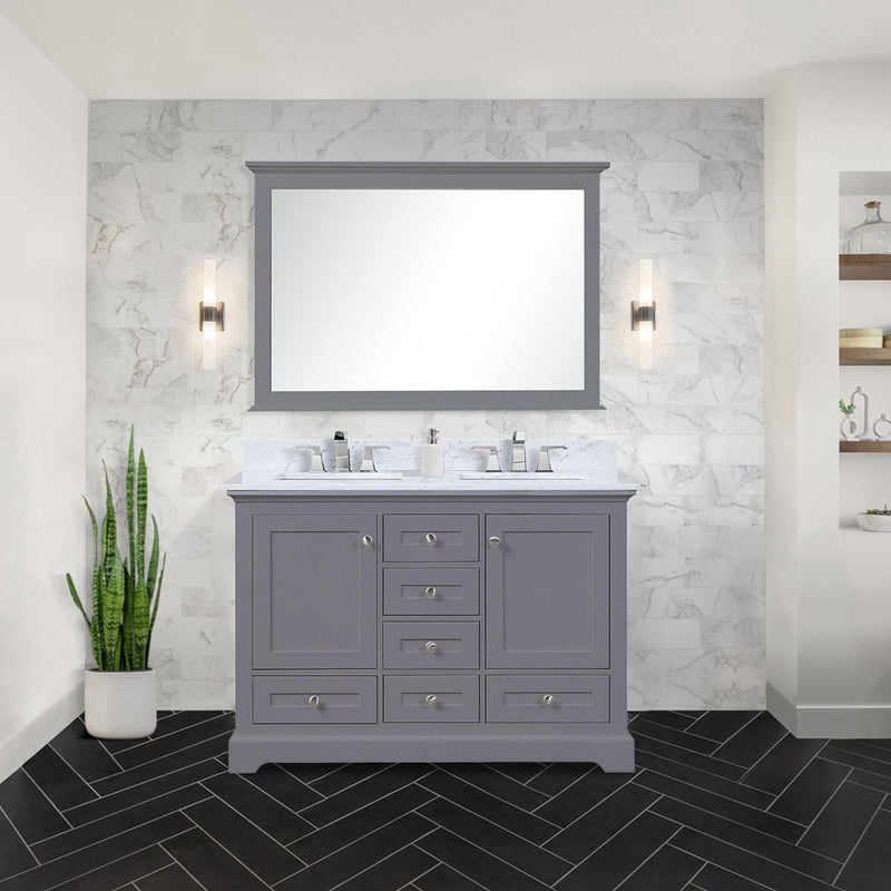 Lexora Dukes 48" W x 22" D Dark Grey Bath Vanity Carrara Marble Top with Faucet Set 46" Mirror