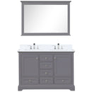 Lexora Dukes 48" W x 22" D Dark Grey Bath Vanity Quartz Top with Faucet Set and 46" Mirror