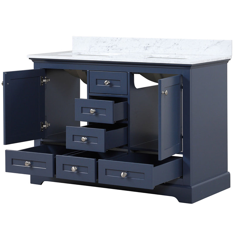 Lexora Dukes 48" W x 22" D Navy Blue Bath Vanity and Carrara Marble Top