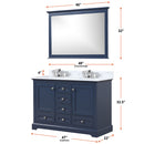 Lexora Dukes 48" W x 22" D Navy Blue Bath Vanity Carrara Marble Top 46" Mirror