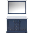 Lexora Dukes 48" W x 22" D Navy Blue Bath Vanity Carrara Marble Top 46" Mirror