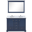 Lexora Dukes 48" W x 22" D Navy Blue Bath Vanity Carrara Marble Top with Faucet Set and 46" Mirror