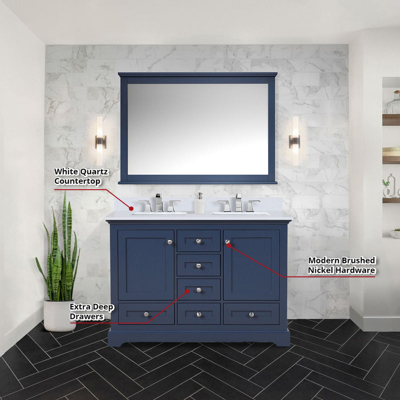 Lexora Dukes 48" W x 22" D Navy Blue Bath Vanity and Quartz Top