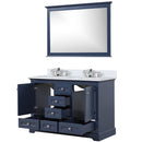 Lexora Dukes 48" W x 22" D Navy Blue Bath Vanity Quartz Top with Faucet Set and 46" Mirror