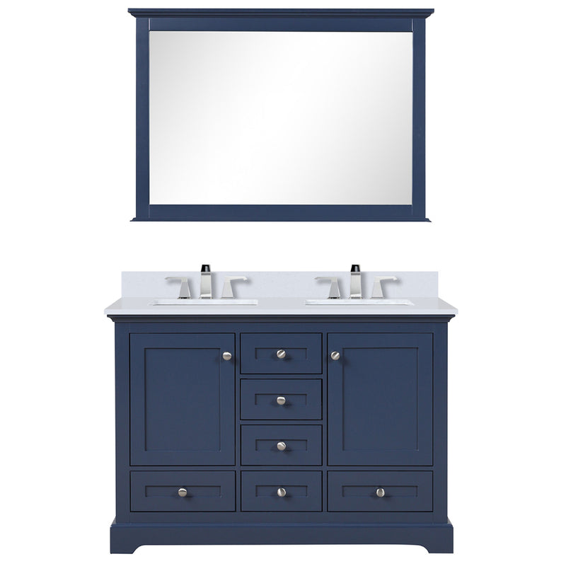 Lexora Dukes 48" W x 22" D Navy Blue Bath Vanity Quartz Top with Faucet Set and 46" Mirror