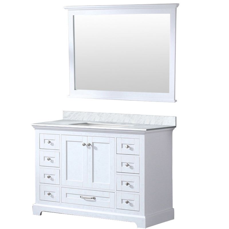 Lexora Dukes 48" W x 22" D White Bath Vanity Carrara Marble Top and 46" Mirror