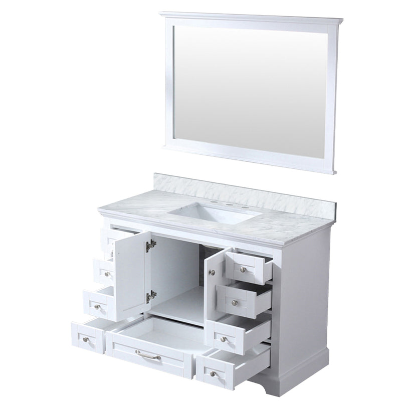 Lexora Dukes 48" W x 22" D White Bath Vanity Carrara Marble Top and 46" Mirror