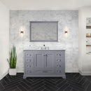 Lexora Dukes 48" W x 22" D Dark Grey Bath Vanity Carrara Marble Topwith 46" Mirror