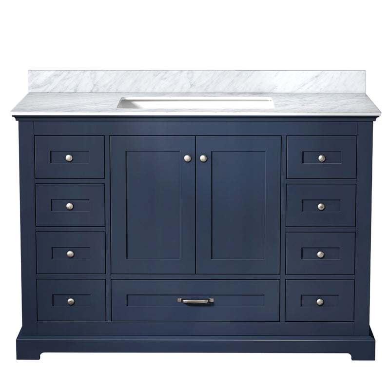 Lexora Dukes 48" W x 22" D Navy Blue Bath Vanity and Carrara Marble Top