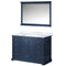 Lexora Dukes 48" W x 22" D Navy Blue Bath Vanity Carrara Marble Top 46" Mirror